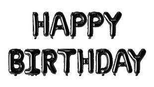 Напис фольгований Happy Birthday (друковані літери) чорний 65894 фото